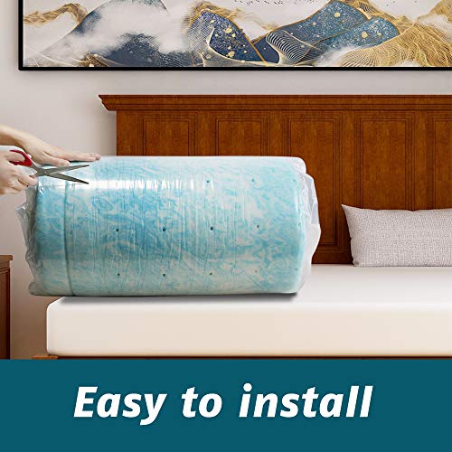 Mattress Topper Twin, 3-Inch Cool Swirl Gel Twin Size Mattress Topper, CertiPUR-US Certified, Blue