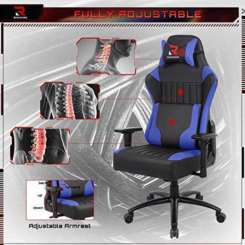 High Back Gaming Chair- Big Tall Ergonomic Adjustable Tilt Angle and 2D Arms Racing Executive Computer Desk Office Chair Rocking Metal Base Wide Backrest&Headrest