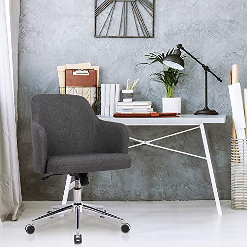 Home Office Chair, Upholstered Mid Back Support Swivel Computer Desk Task Chairs Adjustable Height with Armrests, Charcoal