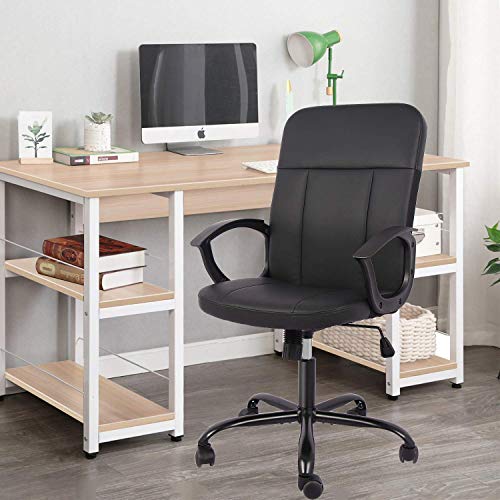 Office Chair, Mid Back Leather Desk Chair, Computer Swivel Office Task Chair, Ergonomic Executive Chair with Armrests