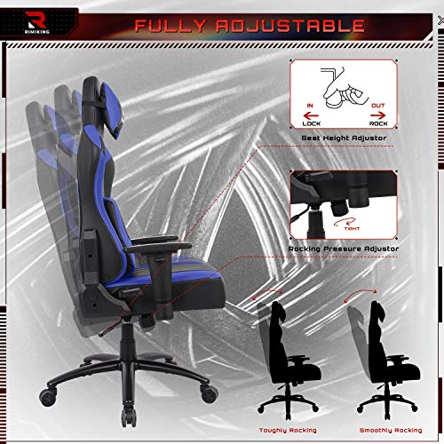 High Back Gaming Chair- Big Tall Ergonomic Adjustable Tilt Angle and 2D Arms Racing Executive Computer Desk Office Chair Rocking Metal Base Wide Backrest&Headrest
