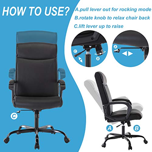 Office Chair PU Leather Ergonomic Desk Chair Adjustable Task Chair High-Back Executive Swivel Chair Computer Chair with Armrests Headrest and Lumbar Support