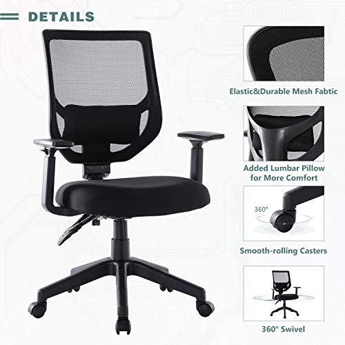 Mesh Office Chair, Mid Back Ergonomic Swivel Black Mesh Computer Chair Adjustable Height and Armrest with Lumbar Support Task Chair