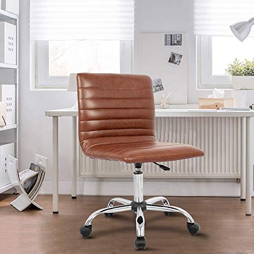Home Office Chair, Computer Chair Adjustable Height Ribbed Low Back Armless Swivel Conference Room Task Desk Chairs, Brown