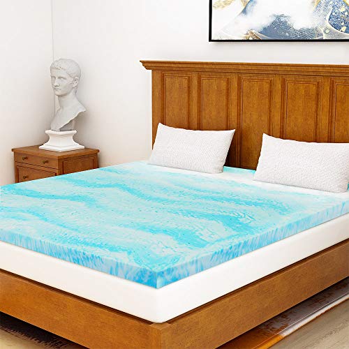 Mattress Topper Twin, 3-Inch Cool Swirl Gel Twin Size Mattress Topper, CertiPUR-US Certified, Blue