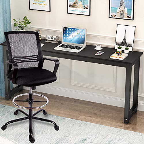 Drafting Chair Tall Office Chair for Standing Desk Drafting Mesh Table Chair with Foot Ring (Dark Black)