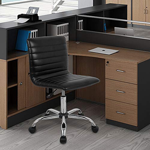 Home Office Chair, Computer Chair Adjustable Height Ribbed Low Back Armless Swivel Conference Room Task Desk Chairs, Black
