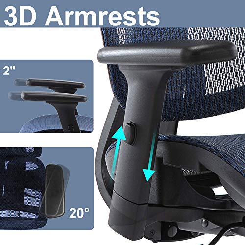 Office Chair, Ergonomics Mesh Chair Computer Chair Desk Chair High Back Chair w/Adjustable Headrest and Armrests - Blue