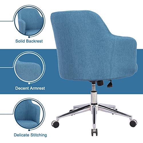 Home Office Chair, Upholstered Mid Back Support Swivel Computer Desk Task Chairs Adjustable Height with Armrests, Navy