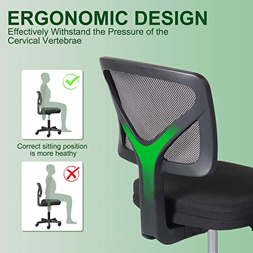 Office Chair, Armless Desk Chair Task Mesh Computer Chair with Adjustable Height Swiveling Casters for Kids Women Adults