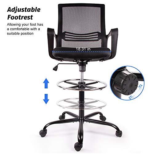 Drafting Chair Tall Office Chair for Standing Desk Drafting Mesh Table Chair with Foot Ring (Dark Black)