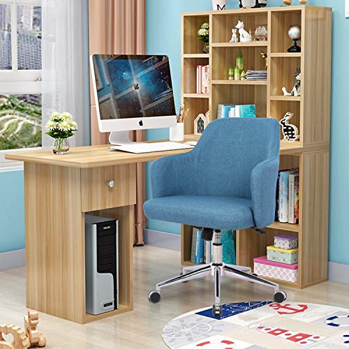 Home Office Chair, Upholstered Mid Back Support Swivel Computer Desk Task Chairs Adjustable Height with Armrests, Navy