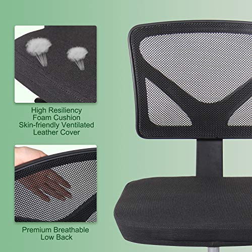 Office Chair, Armless Desk Chair Task Mesh Computer Chair with Adjustable Height Swiveling Casters for Kids Women Adults
