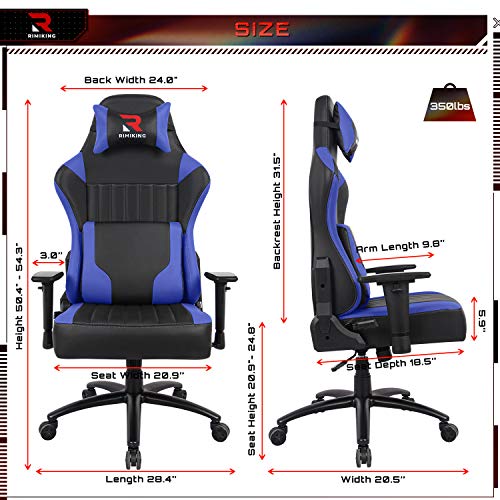 High Back Gaming Chair- Big Tall Ergonomic Adjustable Tilt Angle and 2D Arms Racing Executive Computer Desk Office Chair Rocking Metal Base Wide Backrest&Headrest