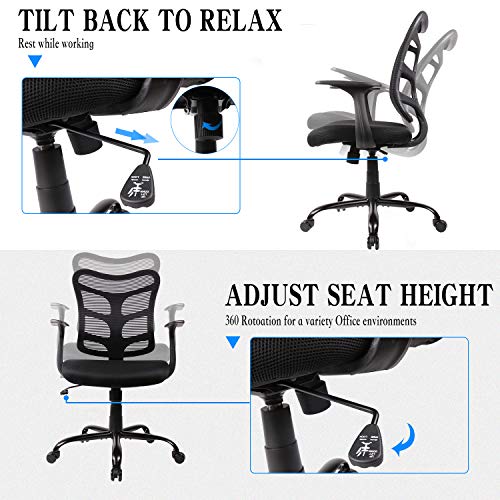 0581F Ergonomic Office Mesh Computer Desk Swivel Task Chair with Armrests and Lumbar Support, Black