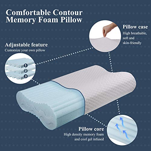 Contour Memory Foam Pillow, Adjustable Sandwich Pillow, Orthopedic Ergonomic Cervical Pillow, Neck Support, CertiPUR-US