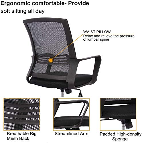 Mid-Back Ergonomic Office Lumbar Support Mesh Computer Desk Task Chair with Armrests
