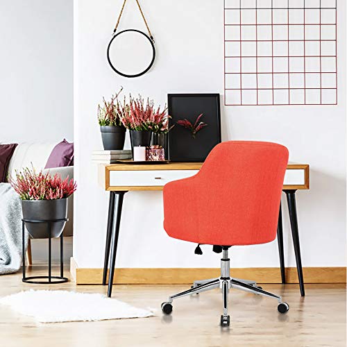 Home Office Chair, Upholstered Mid Back Support Swivel Computer Desk Task Chairs Adjustable Height with Armrests, Brick red