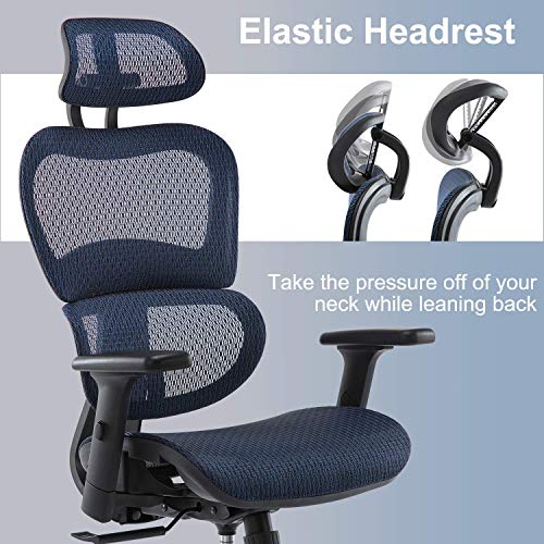 Office Chair, Ergonomics Mesh Chair Computer Chair Desk Chair High Back Chair w/Adjustable Headrest and Armrests - Blue