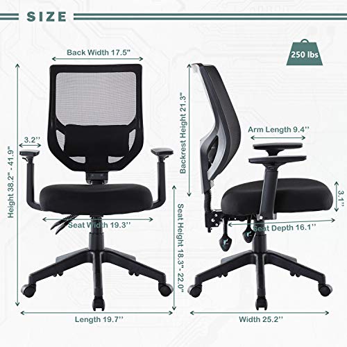 Mesh Office Chair, Mid Back Ergonomic Swivel Black Mesh Computer Chair Adjustable Height and Armrest with Lumbar Support Task Chair