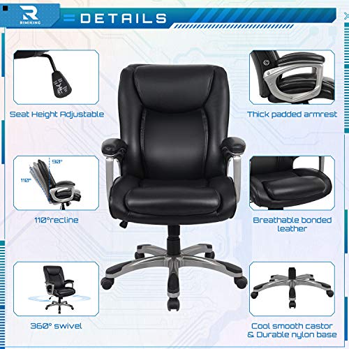 Executive Office Chair - Adjustable Height Built-in Lumbar Support Tilt Angle Computer Desk Chair, Swivel Task Thick Padded for Comfort with Casters