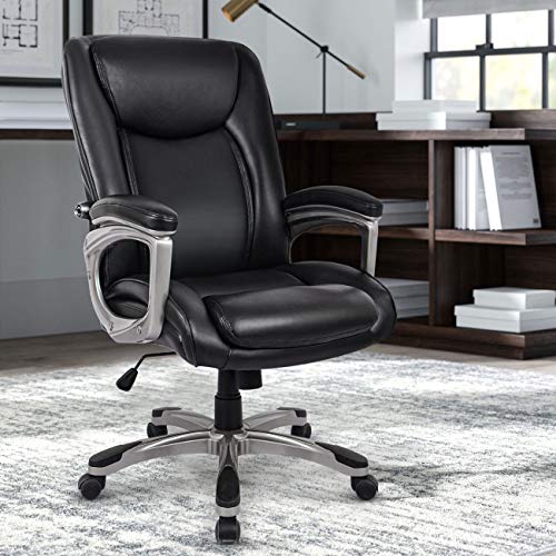 Executive Office Chair - Adjustable Height Built-in Lumbar Support Tilt Angle Computer Desk Chair, Swivel Task Thick Padded for Comfort with Casters