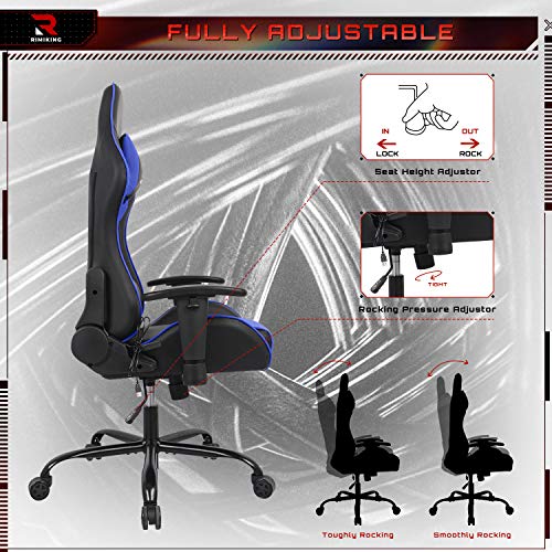 Massage Computer Gaming Chair-High Back PU Leather Racing Desk Office Chair, Swivel Adjustable Armrest Soft Headrest&Backrest Ergonomic