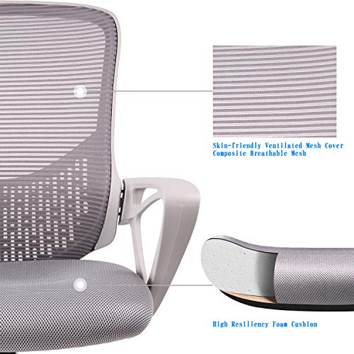 Office Chair, Ergonomic Desk Chair Computer Task Chair Mesh with Armrests Mid-Back for Home Office Conference Study Room, Gray
