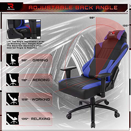 High Back Gaming Chair- Big Tall Ergonomic Adjustable Tilt Angle and 2D Arms Racing Executive Computer Desk Office Chair Rocking Metal Base Wide Backrest&Headrest