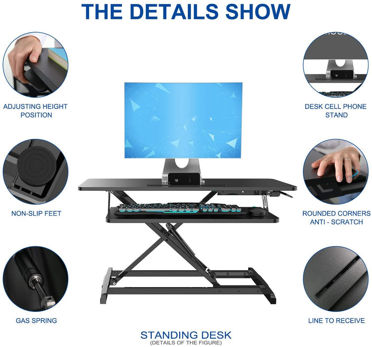 Standing Desk, Sit Stand Up Desk Height Adjustable Table 36 inch Standing Desk Converter, Ergonomic Tabletop Workstation Desk Riser, Home Office Desk with Keyboard Tray for Laptop