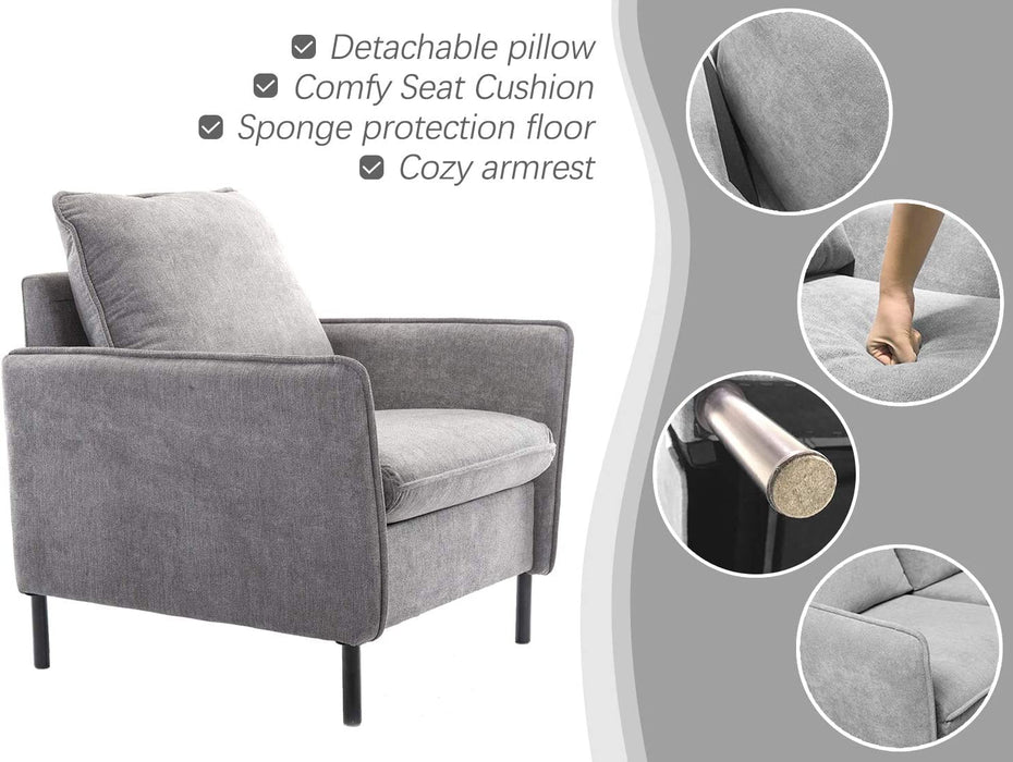 Accent Fabric Chair, Modern Upholstered Arm Chair Single Sofa Couch for Living Room, Club, Bedroom