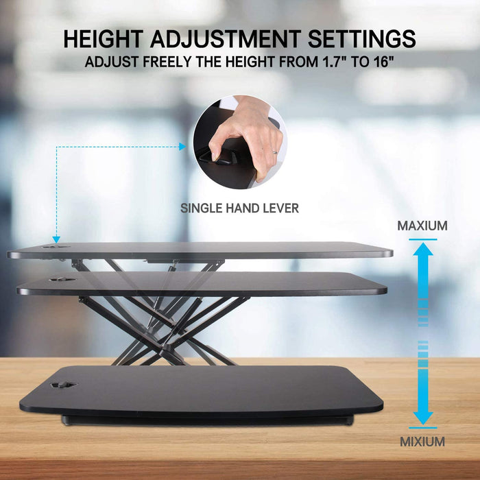 Standing Desk 32 inch 36inch Height Adjustable Standing Desk Converter Gas Spring Stand Up Computer Desk Fits Dual Monitors, Sit-Stand Laptop Riser Workstation for Home and Office