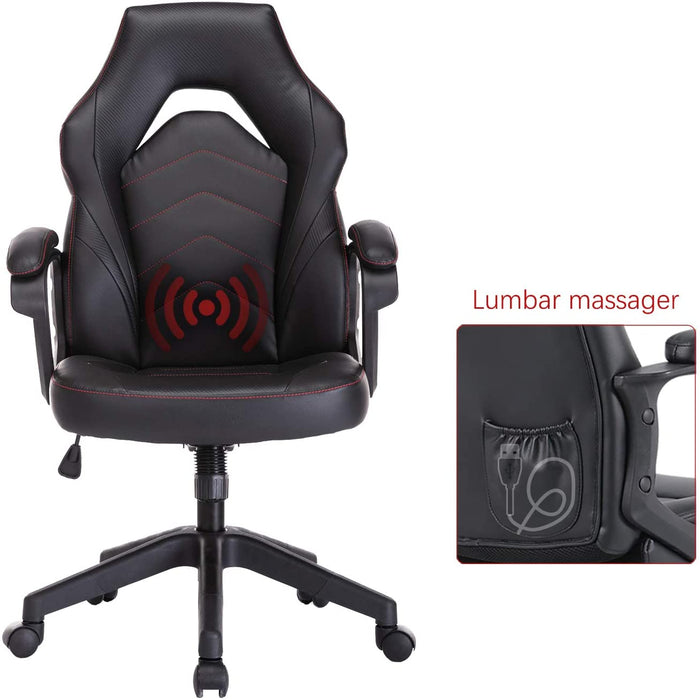 Gaming Chair, Bonded Leather Adjustable Racing Chair(Black)