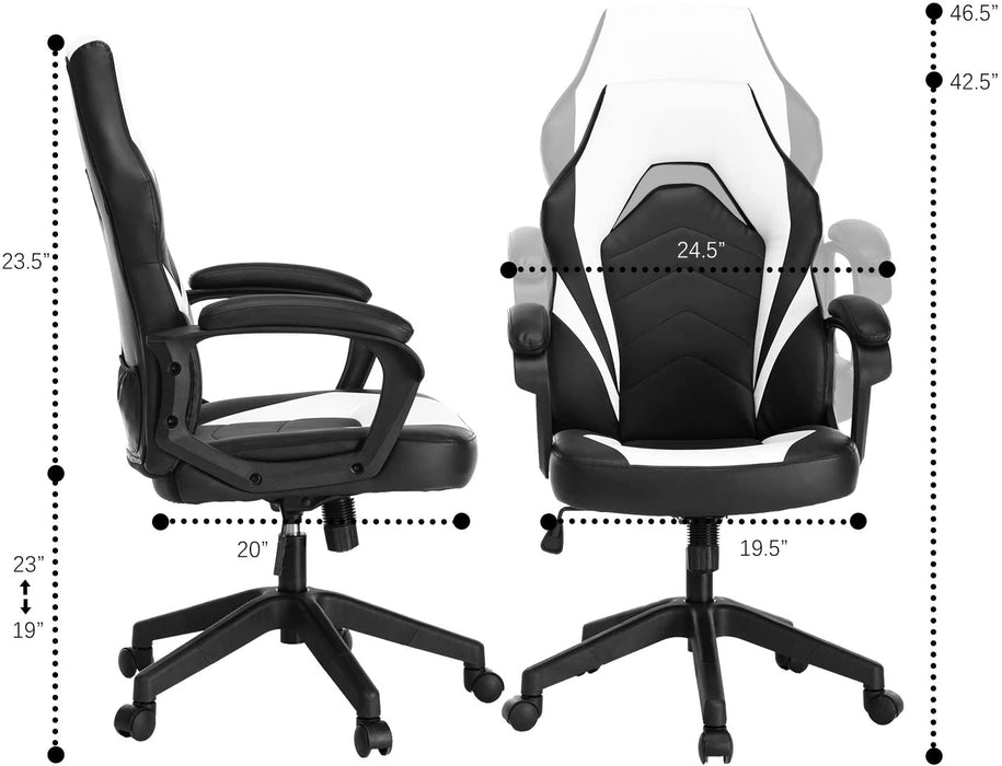 Gaming Chair, Bonded Leather Adjustable Racing Chair(White)