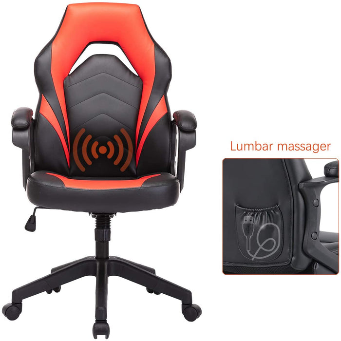 Gaming Chair, Bonded Leather Adjustable Racing Chair(Red)