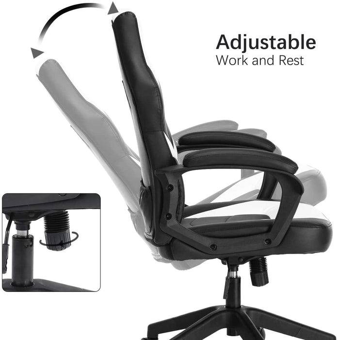 Gaming Chair, Bonded Leather Adjustable Racing Chair(White)