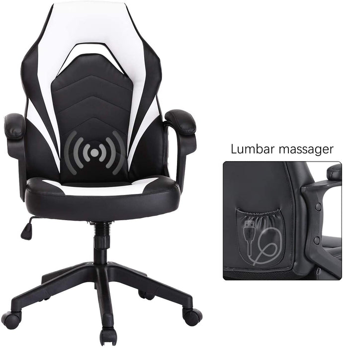Gaming Chair, Bonded Leather Adjustable Racing Chair(White)