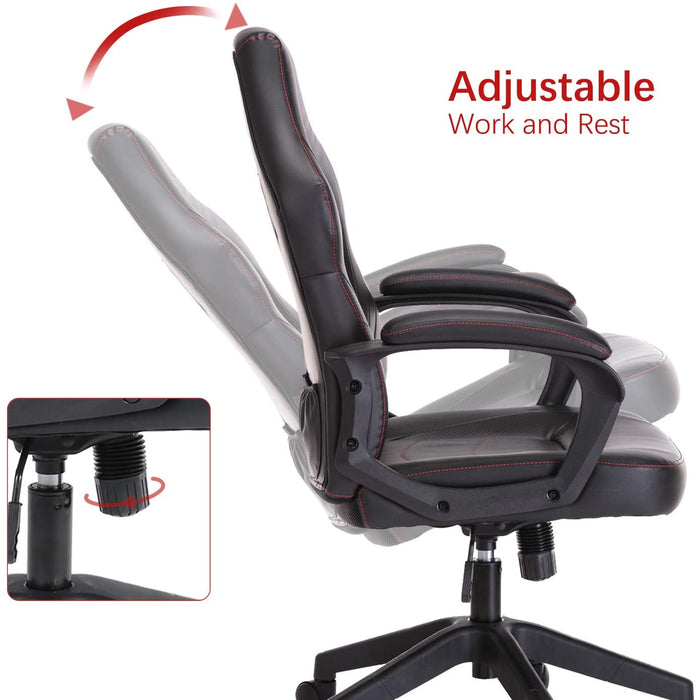 Gaming Chair, Bonded Leather Adjustable Racing Chair(Black)