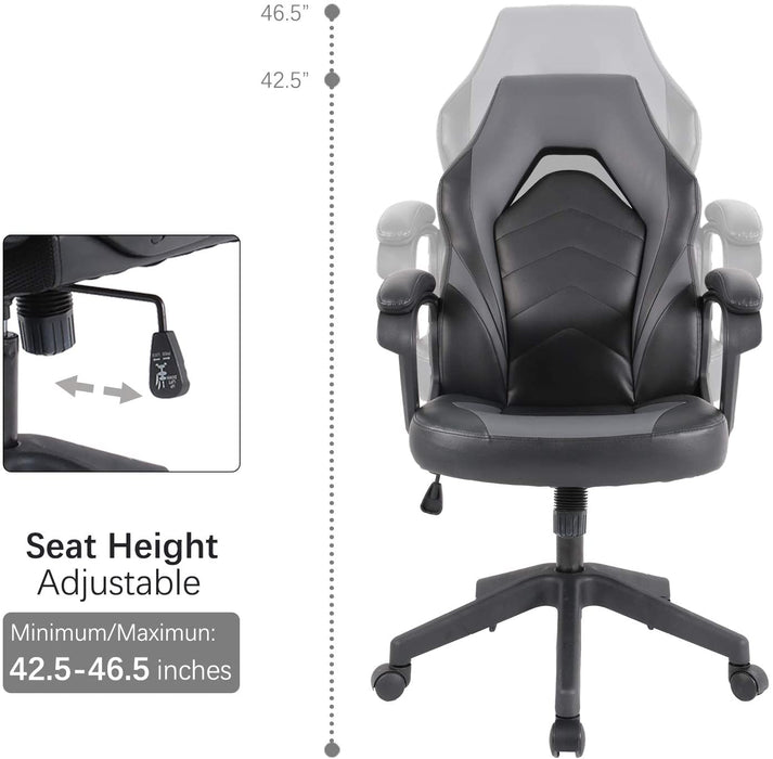 Gaming Chair, Bonded Leather Adjustable Racing Chair(Grey)
