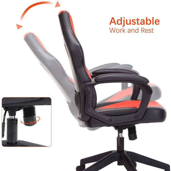 Gaming Chair, Bonded Leather Adjustable Racing Chair(Red)