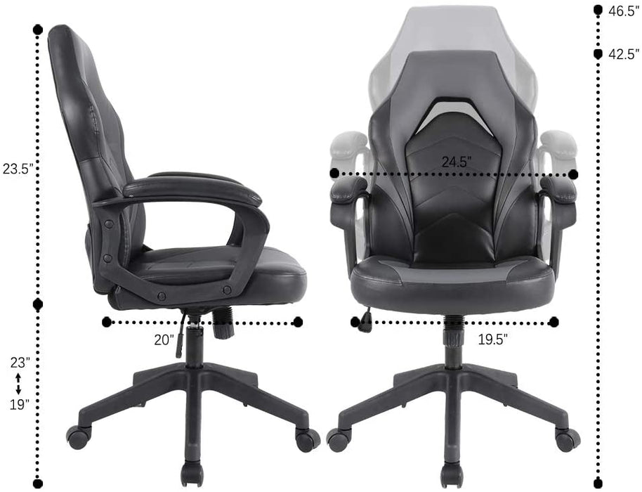Gaming Chair, Bonded Leather Adjustable Racing Chair(Grey)