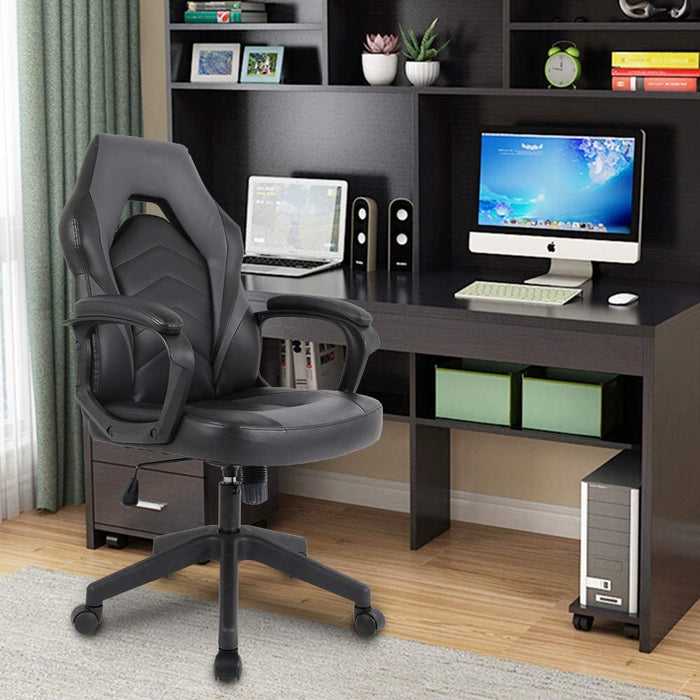 Gaming Chair, Bonded Leather Adjustable Racing Chair(Grey)