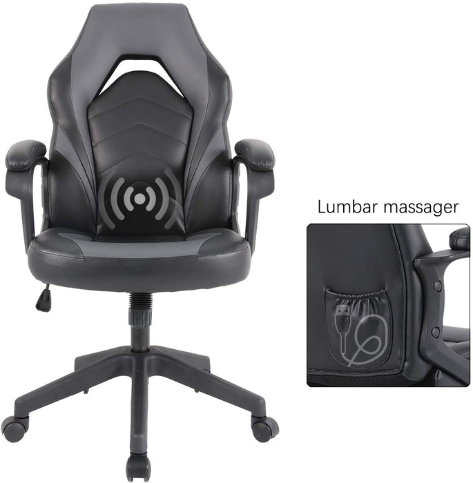 Gaming Chair, Bonded Leather Adjustable Racing Chair(Grey)