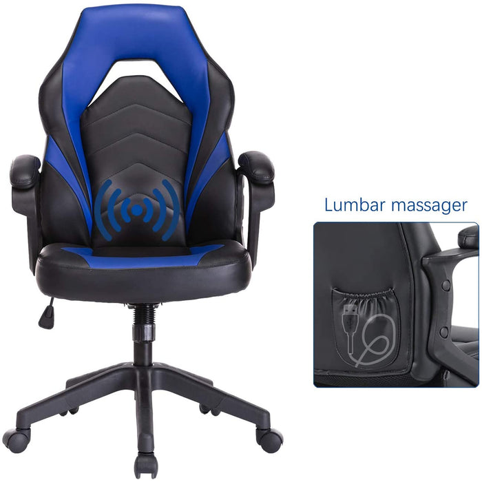 Gaming Chair, Bonded Leather Adjustable Racing Chair(Blue)