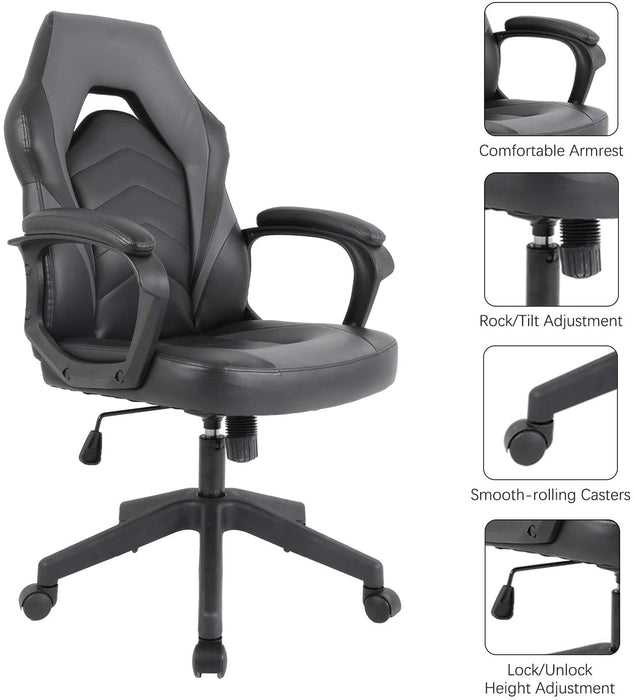 Gaming Chair, Bonded Leather Adjustable Racing Chair(Grey)