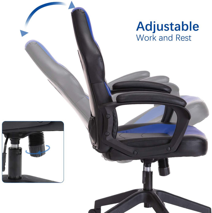 Gaming Chair, Bonded Leather Adjustable Racing Chair(Blue)