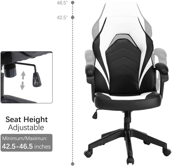 Gaming Chair, Bonded Leather Adjustable Racing Chair(White)