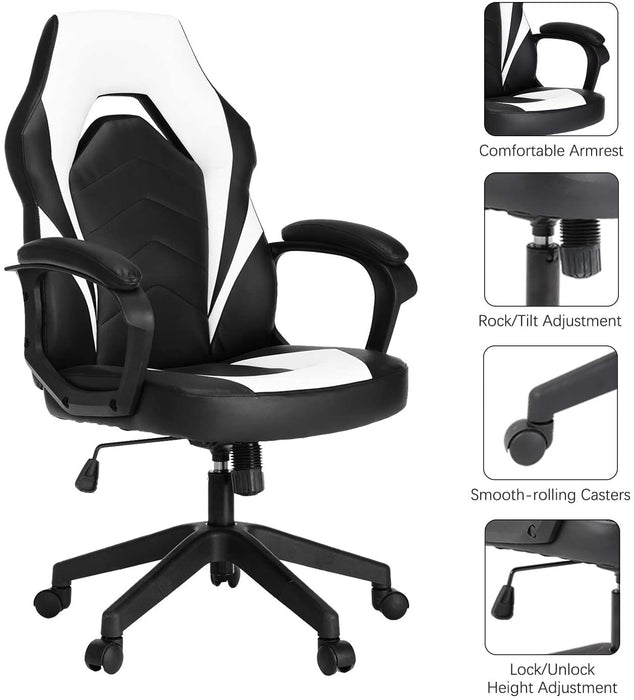 Gaming Chair, Bonded Leather Adjustable Racing Chair(White)
