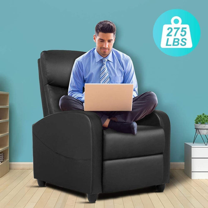 Recliner Chair Living Room Armchair PU Leather, Home Theater Seating Reading Watching TV Modern 160° Reclining Chair Padded Seat Backrest (Black)