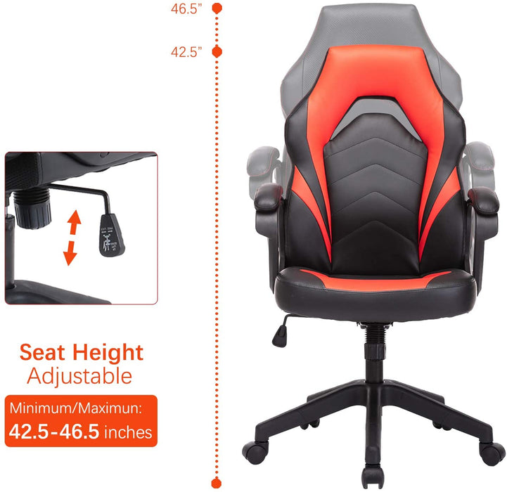 Gaming Chair, Bonded Leather Adjustable Racing Chair(Red)